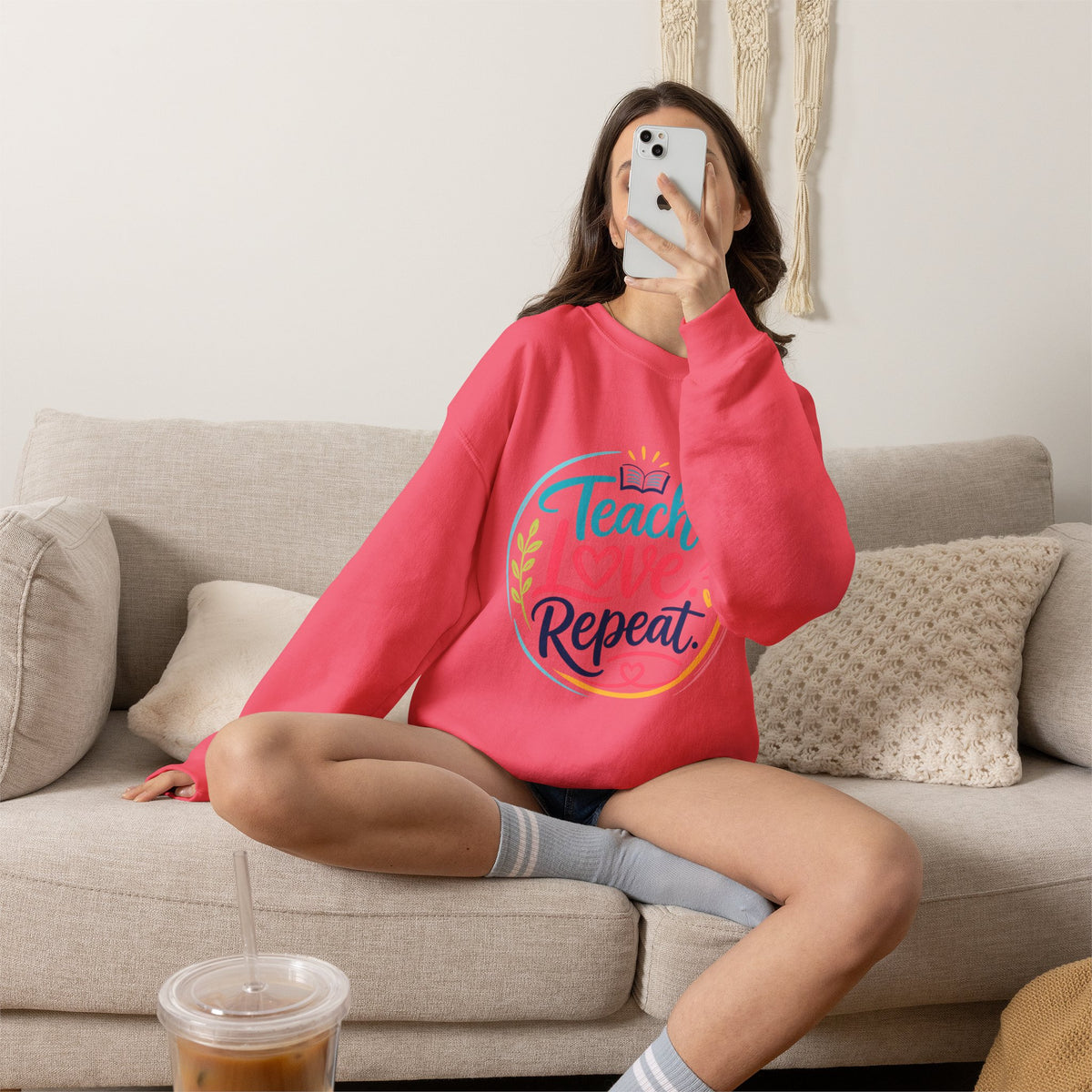 Teacher Sweatshirt - "Teach Love Repeat" Cozy Crewneck Gift for Educators