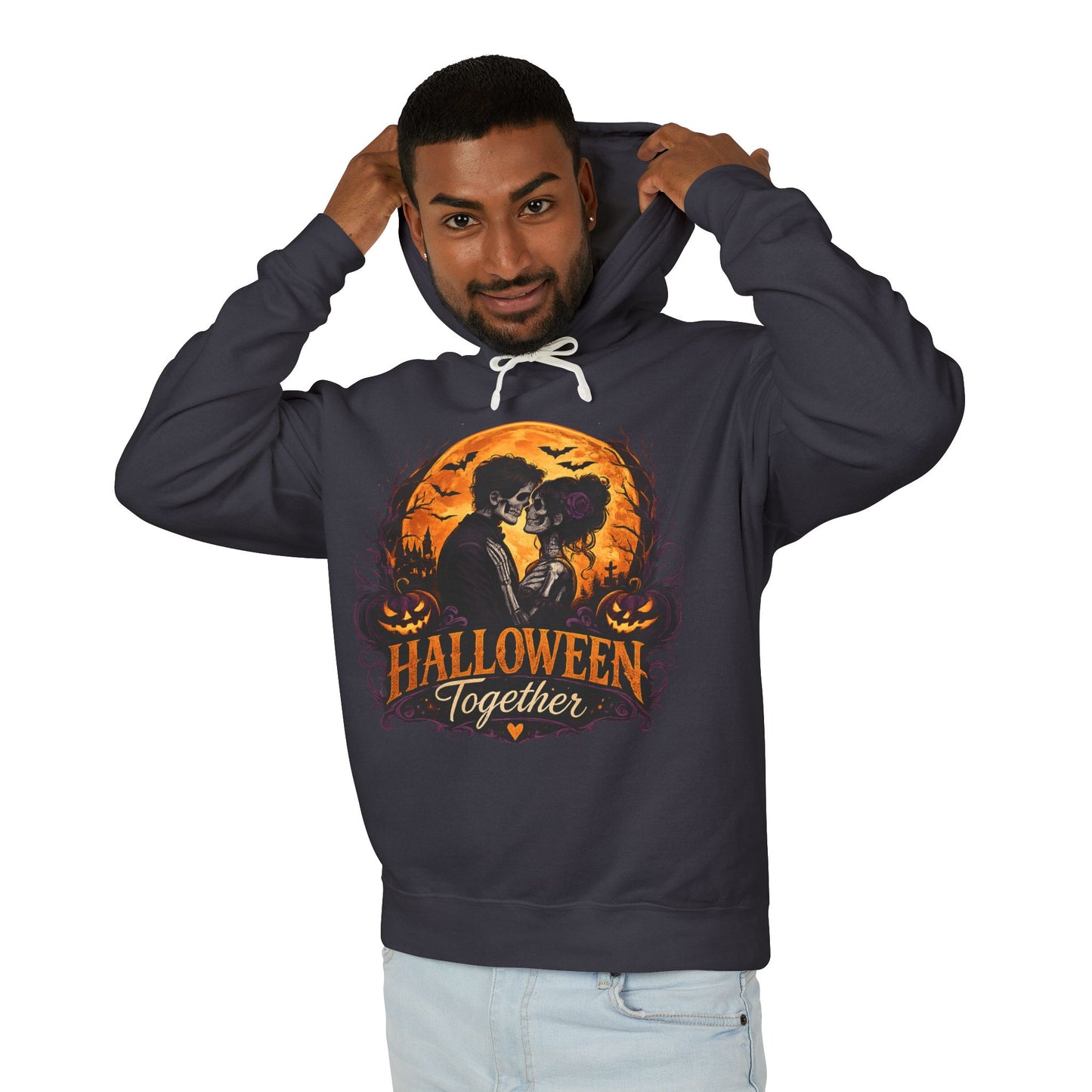Halloween Together Hoodie — Couples Spooky Pumpkin Cat Moon Sweatshirt