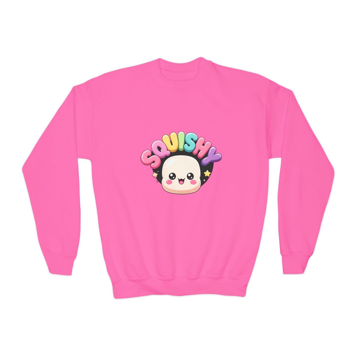 Squishy Kawaii Crewneck Sweatshirt — Cute Rainbow Character Youth Sweatshirt