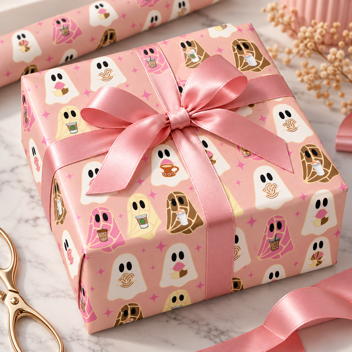 Cute Concha Ghost Pattern Wrapping Paper