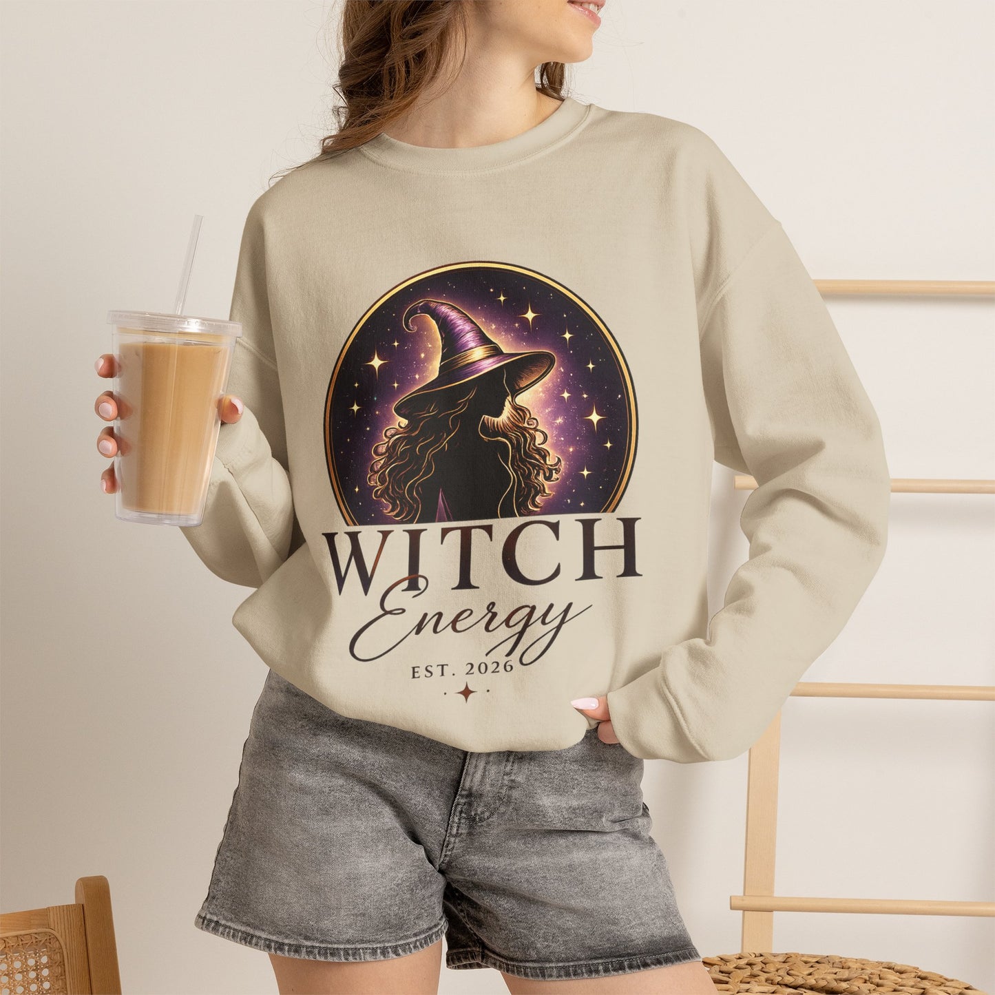 Witch Energy Crewneck Sweatshirt — Mystical Witch Silhouette