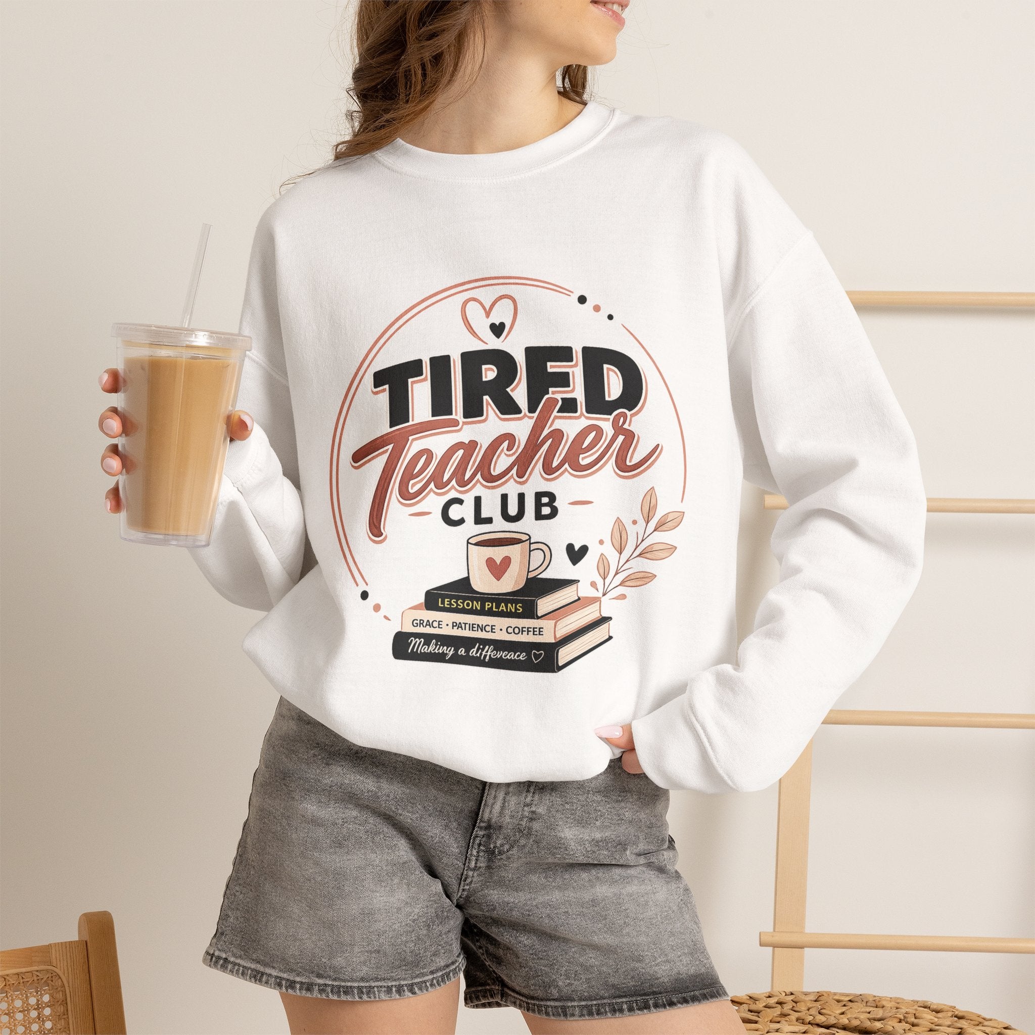Tired Teacher Club Sweatshirt — Cozy Teacher Crewneck Gift