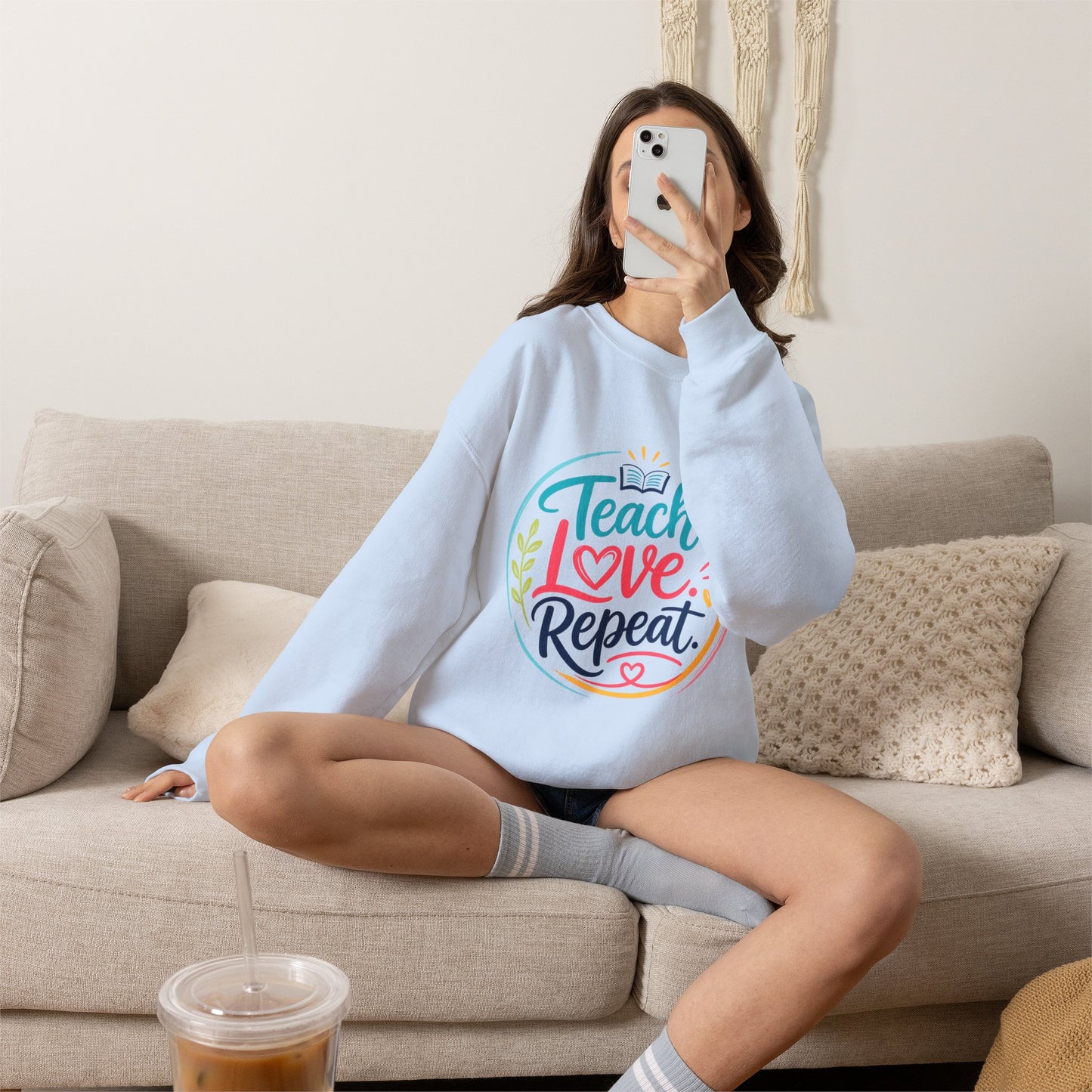 Teacher Sweatshirt - "Teach Love Repeat" Cozy Crewneck Gift for Educators