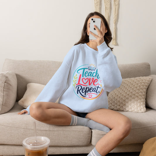 Teacher Sweatshirt - "Teach Love Repeat" Cozy Crewneck Gift for Educators