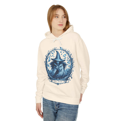 Mystic Witch Illustration Hoodie — 'Est. 2026' Blue Art Sweatshirt
