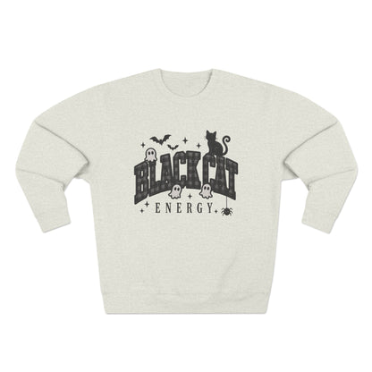 Black Cat Energy Sweatshirt — Halloween Cat Graphic Crewneck