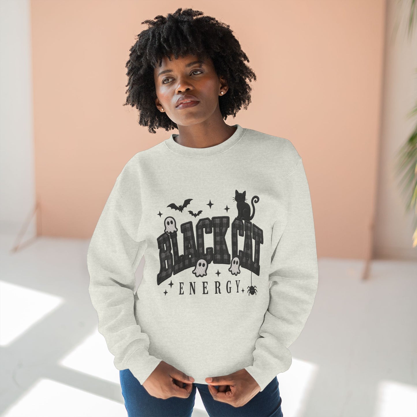 Black Cat Energy Sweatshirt — Halloween Cat Graphic Crewneck