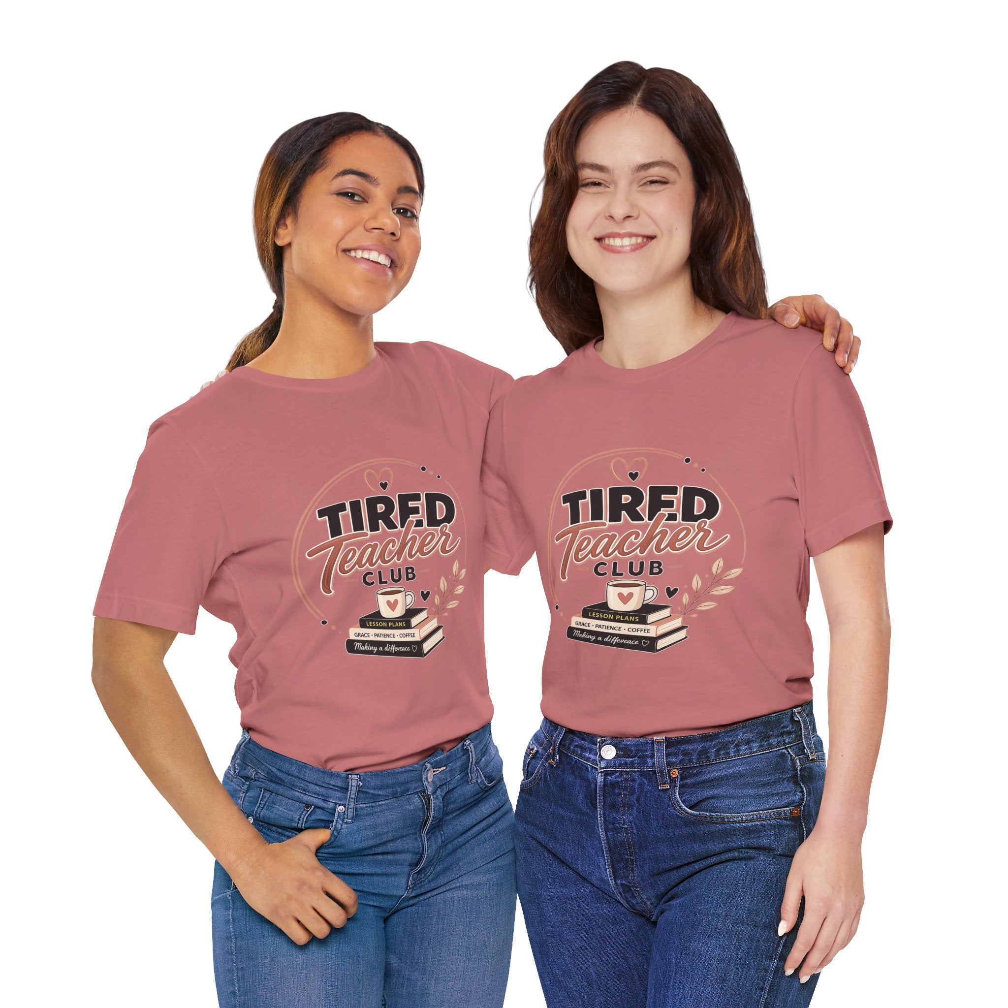 Tired Teacher Club T-Shirt — Funny Teacher Shirt with Coffee & Books Design