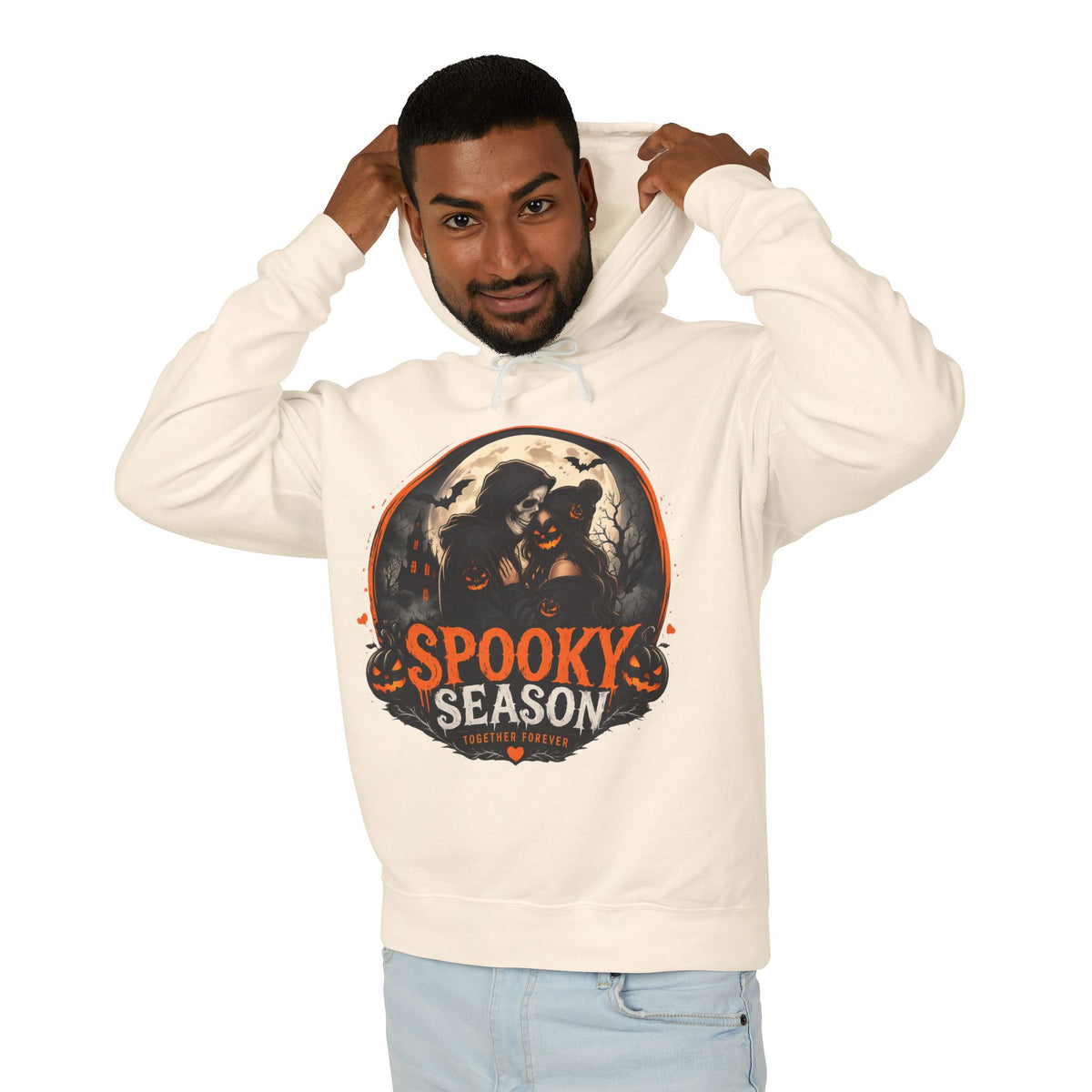 Spooky Season Hoodie — Vintage Witch & skeleton Halloween Pullover