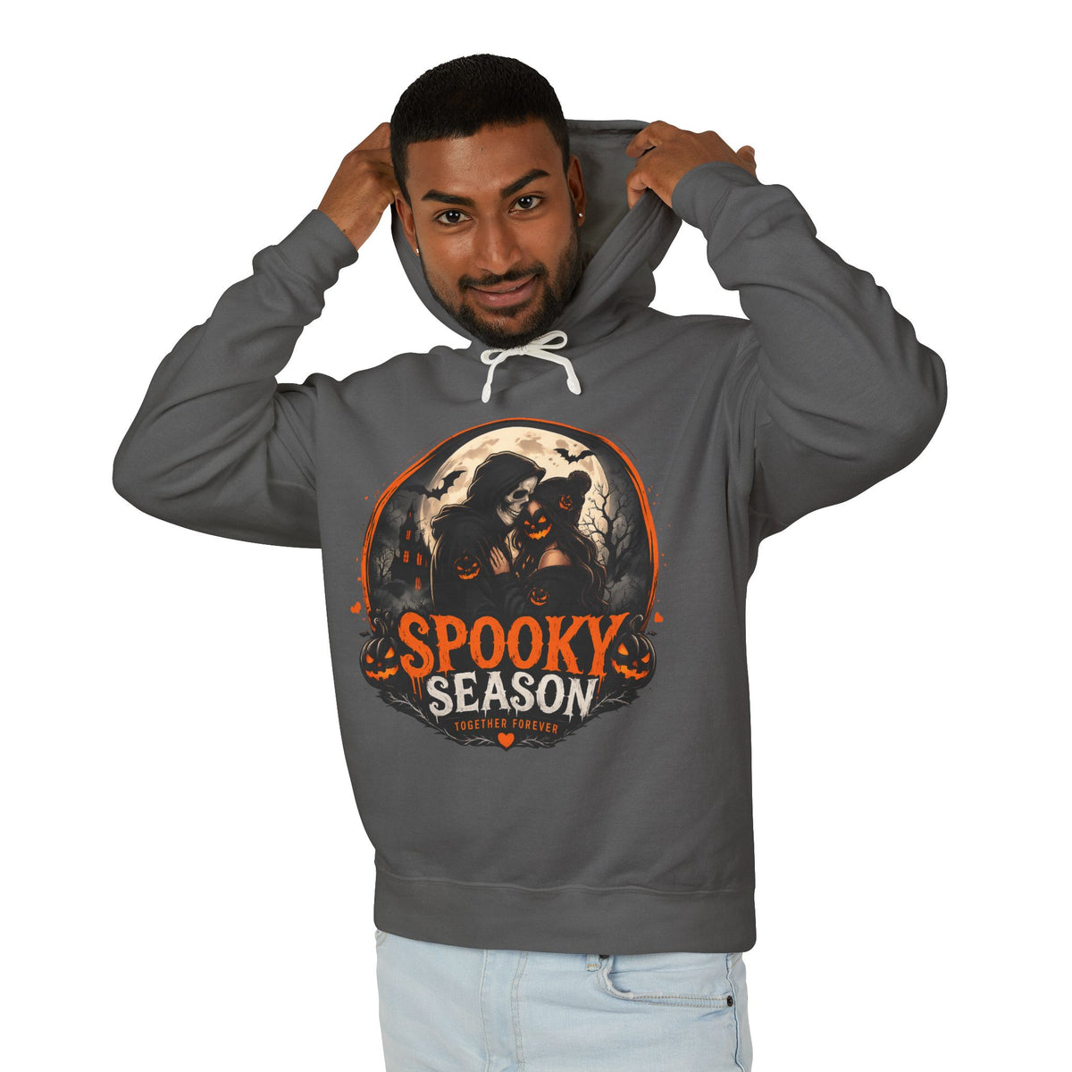 Spooky Season Hoodie — Vintage Witch & skeleton Halloween Pullover