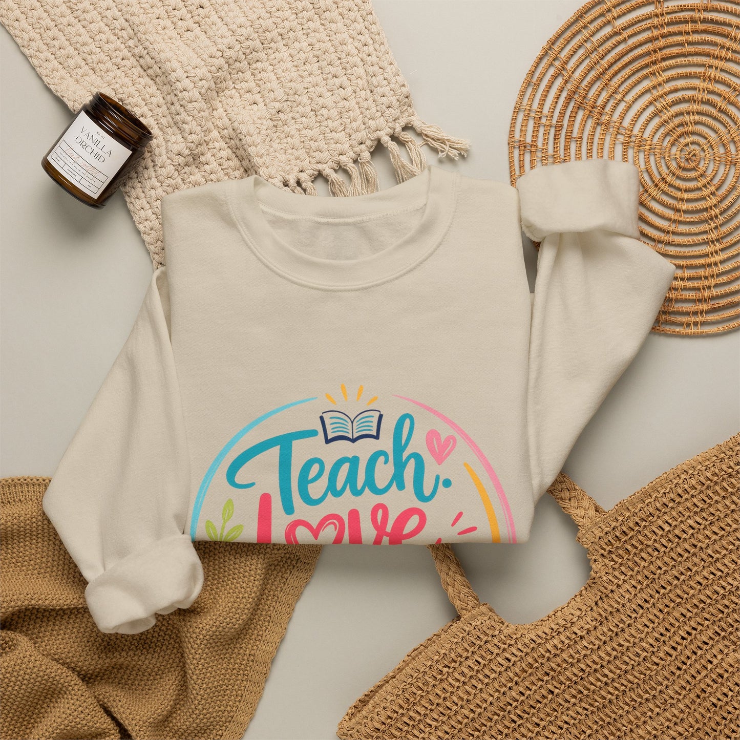 Teacher Sweatshirt - "Teach Love Repeat" Cozy Crewneck Gift for Educators