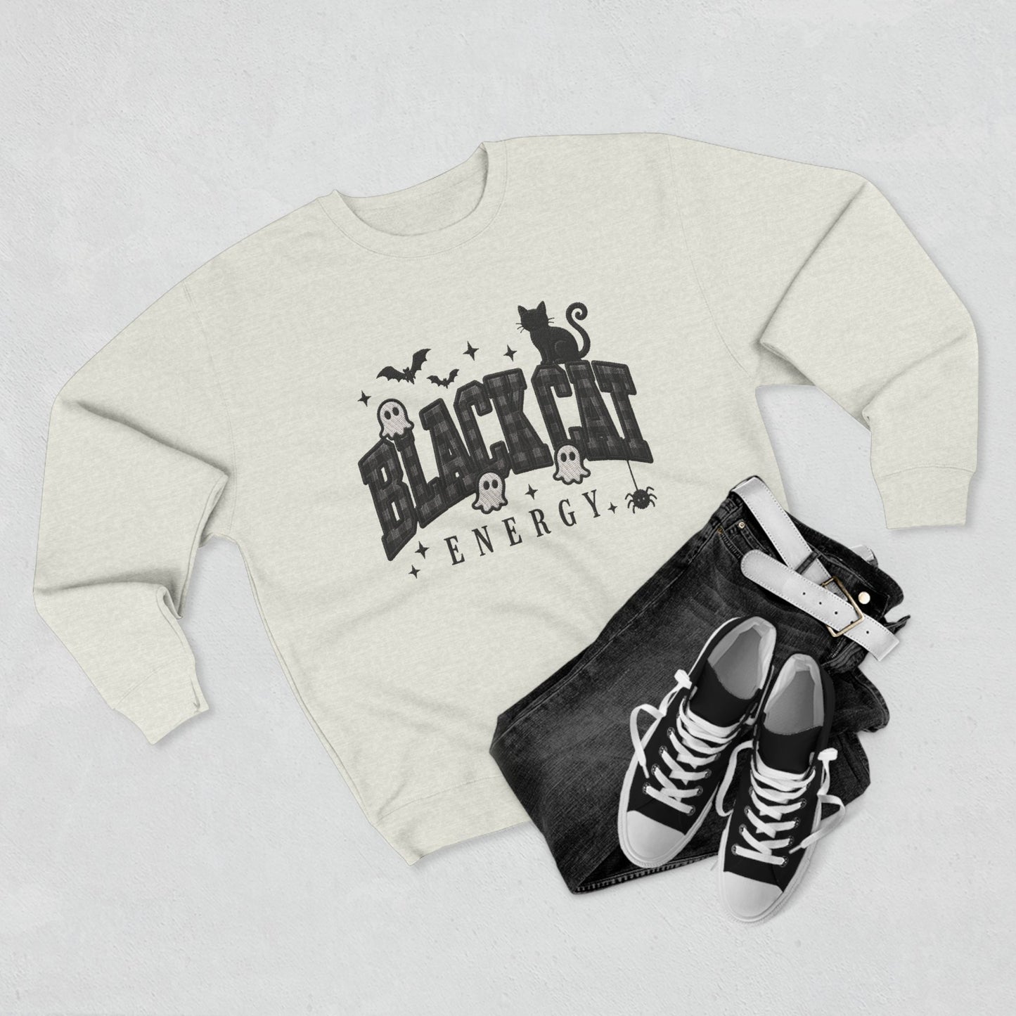 Black Cat Energy Sweatshirt — Halloween Cat Graphic Crewneck
