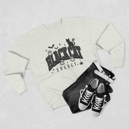 Black Cat Energy Sweatshirt — Halloween Cat Graphic Crewneck