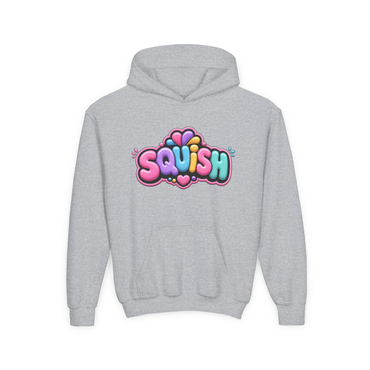 Youth Hoodie — Colorful “SQUISH” Kawaii Graphic Pullover