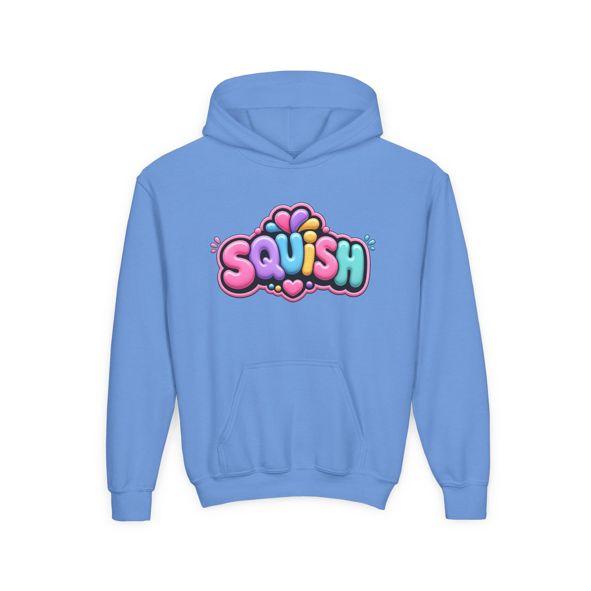 Youth Hoodie — Colorful “SQUISH” Kawaii Graphic Pullover