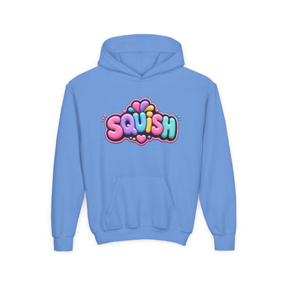 Youth Hoodie — Colorful “SQUISH” Kawaii Graphic Pullover