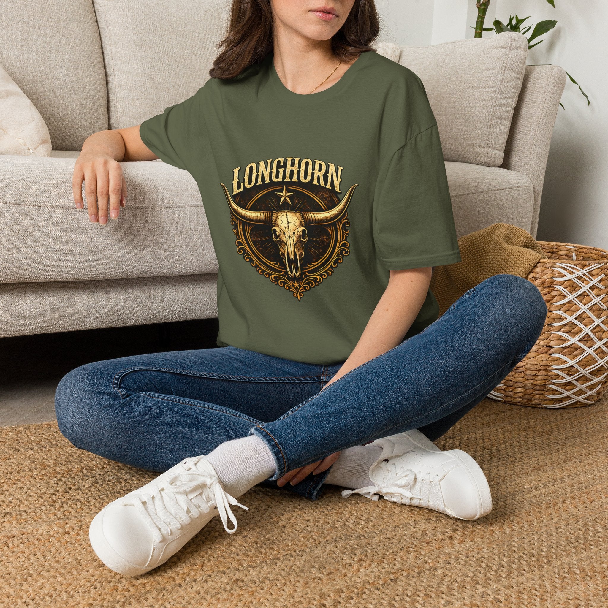 Longhorn Skull, Western Cowboy Vintage Logo Tee