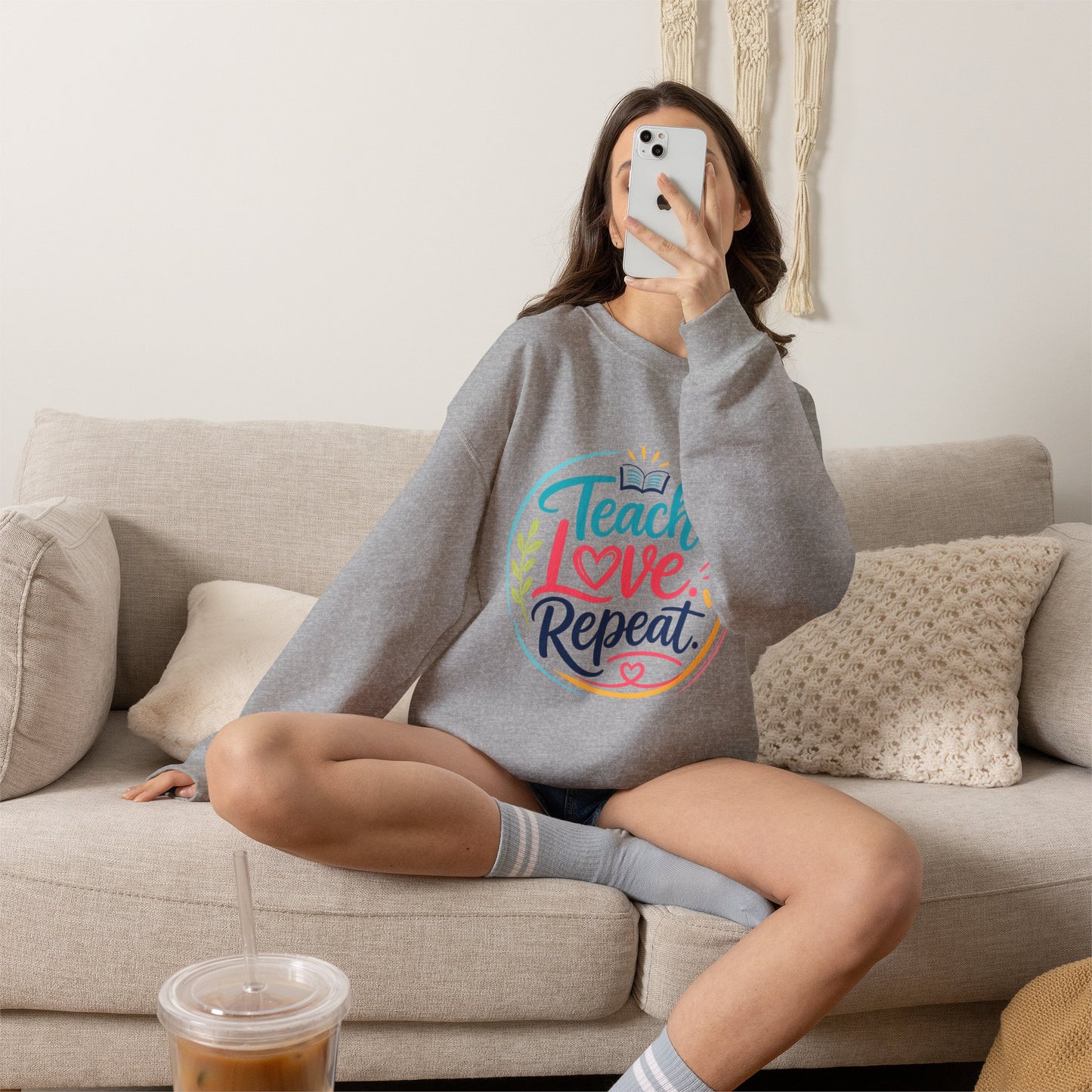 Teacher Sweatshirt - "Teach Love Repeat" Cozy Crewneck Gift for Educators