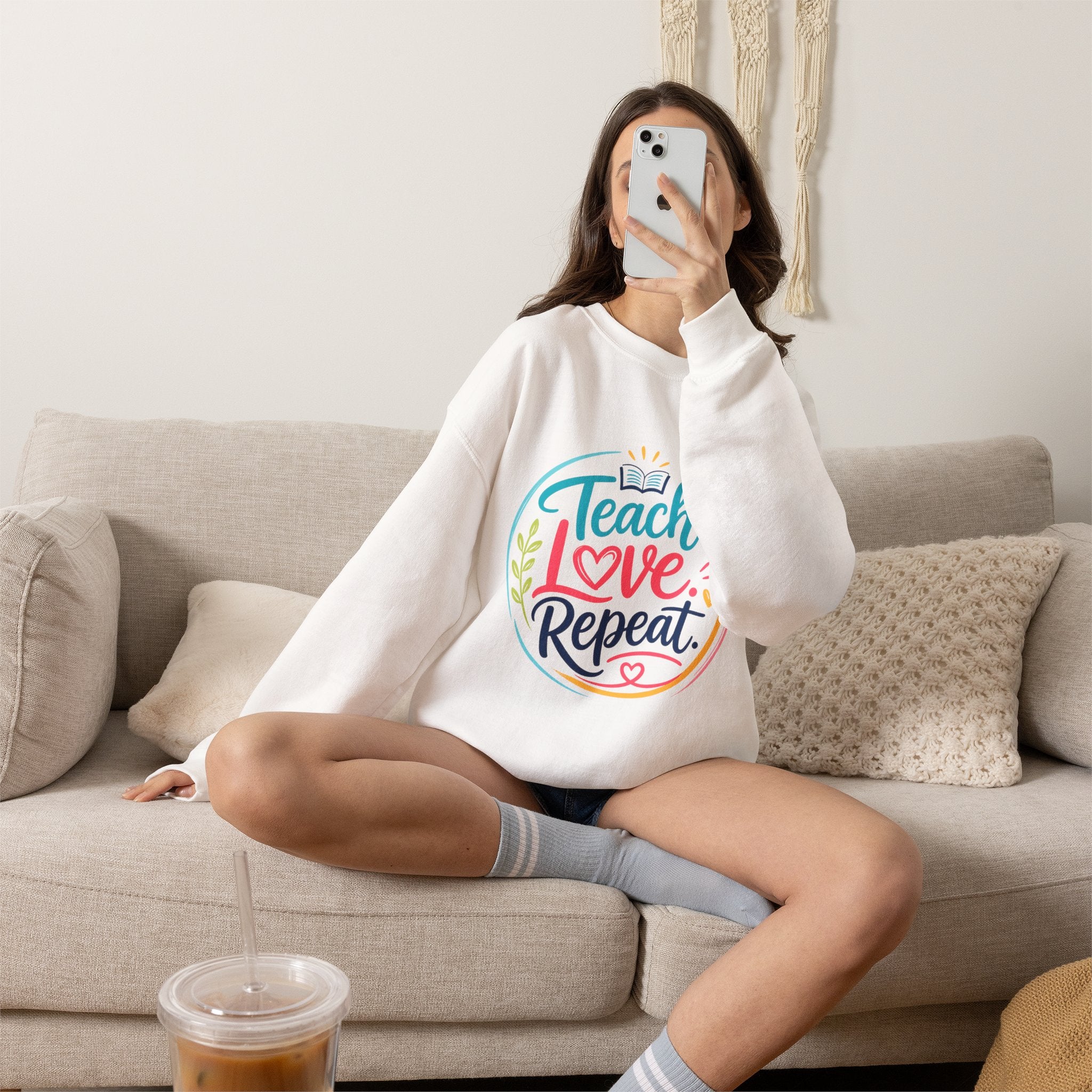 Teacher Sweatshirt - "Teach Love Repeat" Cozy Crewneck Gift for Educators
