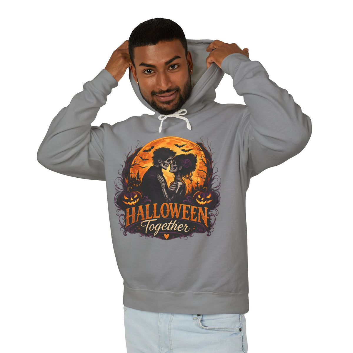Halloween Together Hoodie — Couples Spooky Pumpkin Cat Moon Sweatshirt