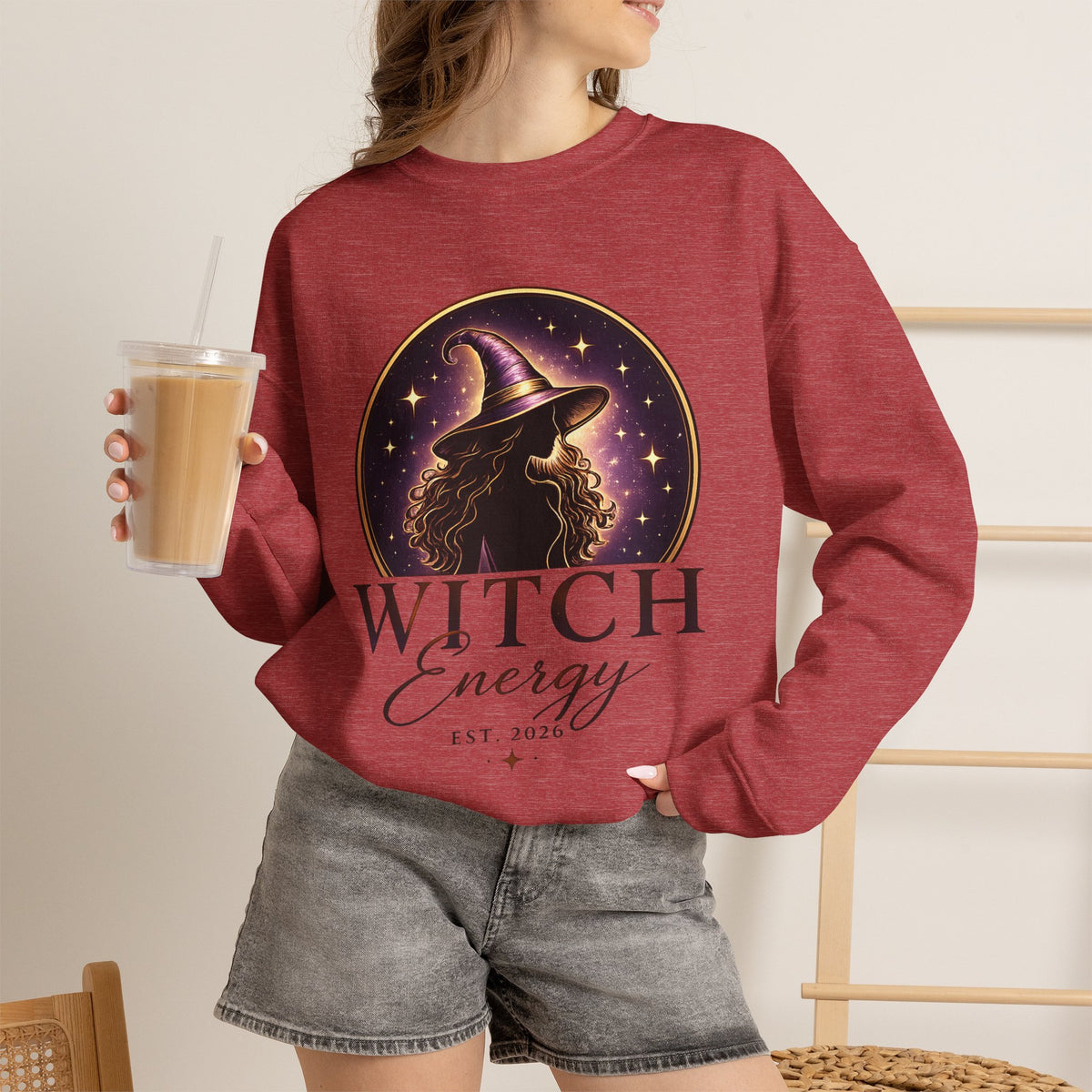 Witch Energy Crewneck Sweatshirt — Mystical Witch Silhouette