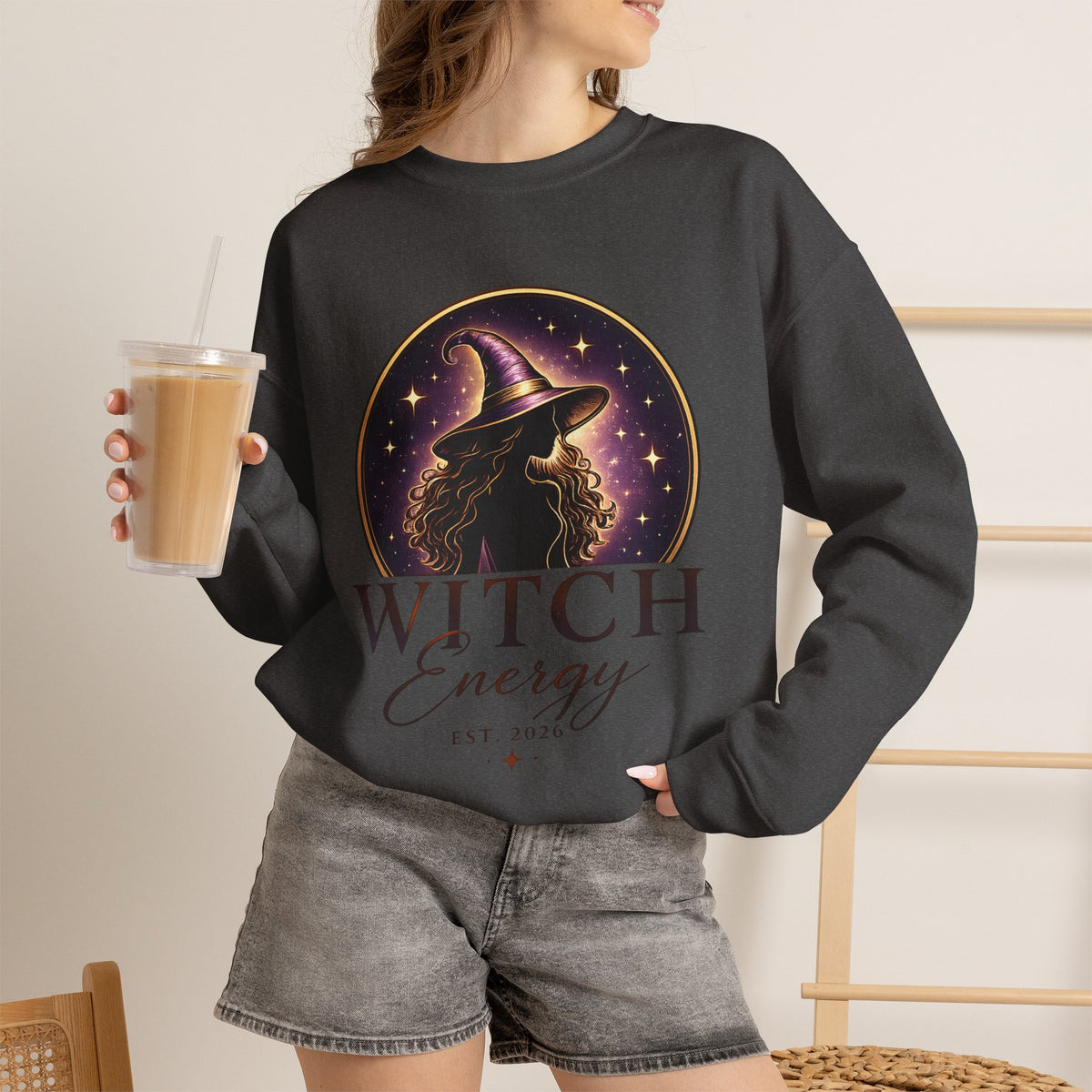 Witch Energy Crewneck Sweatshirt — Mystical Witch Silhouette