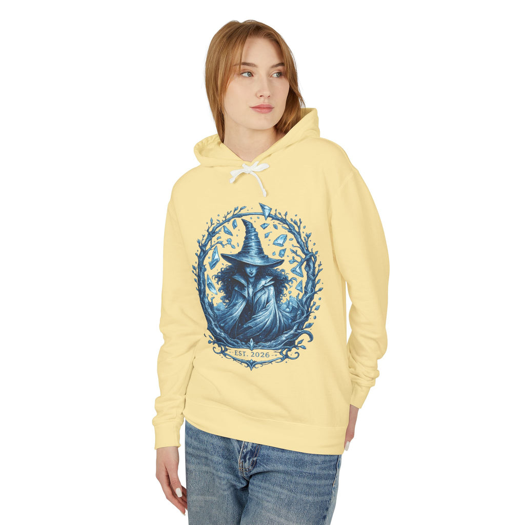 Mystic Witch Illustration Hoodie — 'Est. 2026' Blue Art Sweatshirt