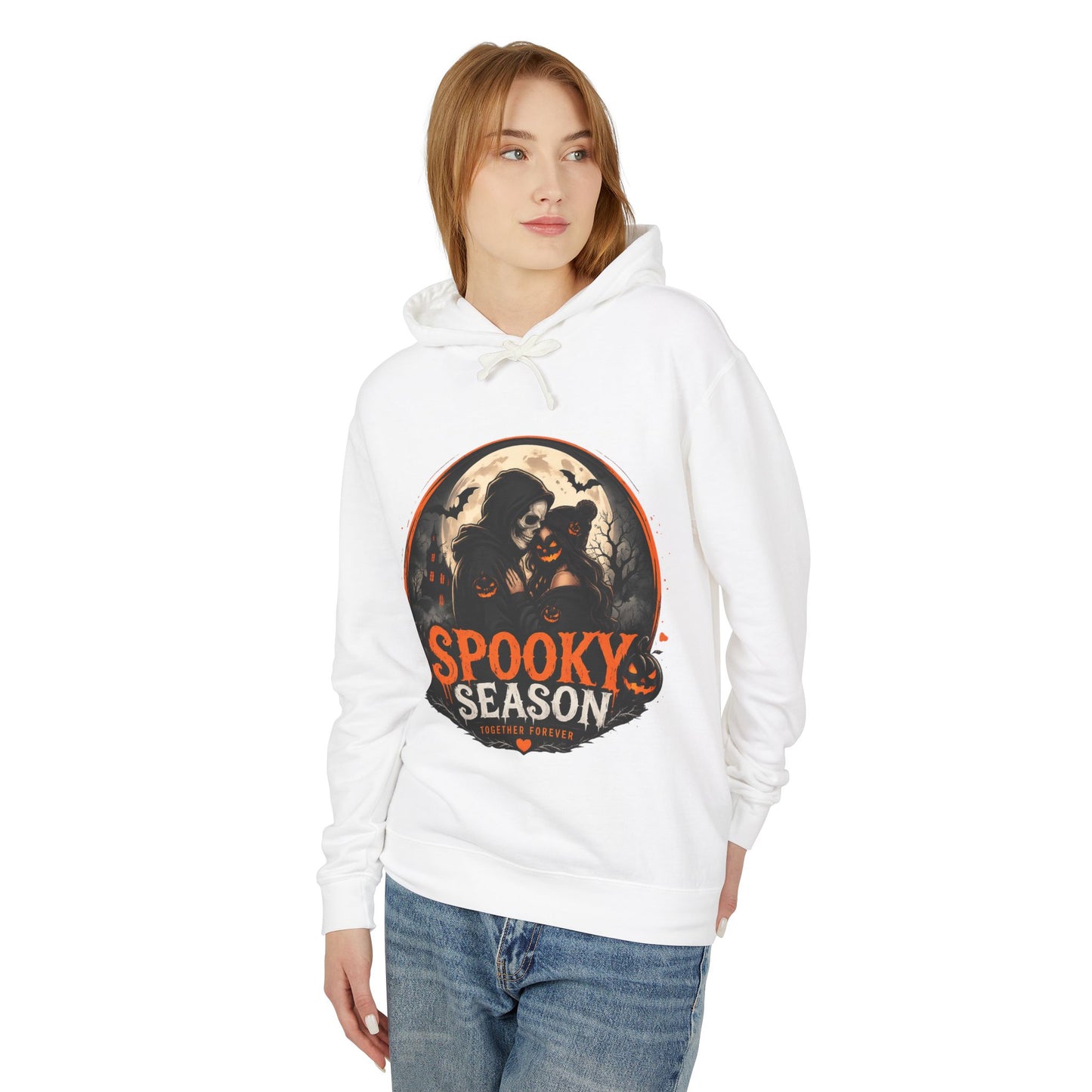 Spooky Season Hoodie — Vintage Witch & skeleton Halloween Pullover