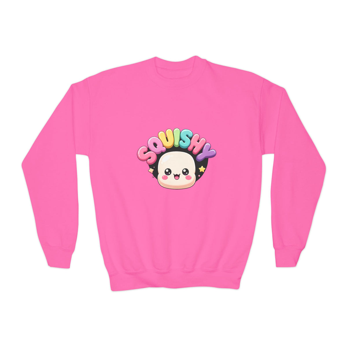 Squishy Kawaii Crewneck Sweatshirt — Cute Rainbow Character Youth Sweatshirt