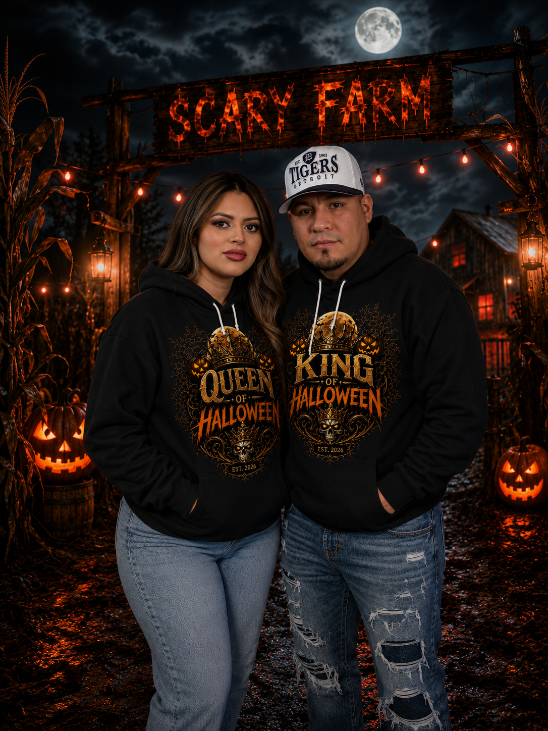 King of Halloween Hoodie — Spooky Pumpkin Skull Graphic Sweatshirt