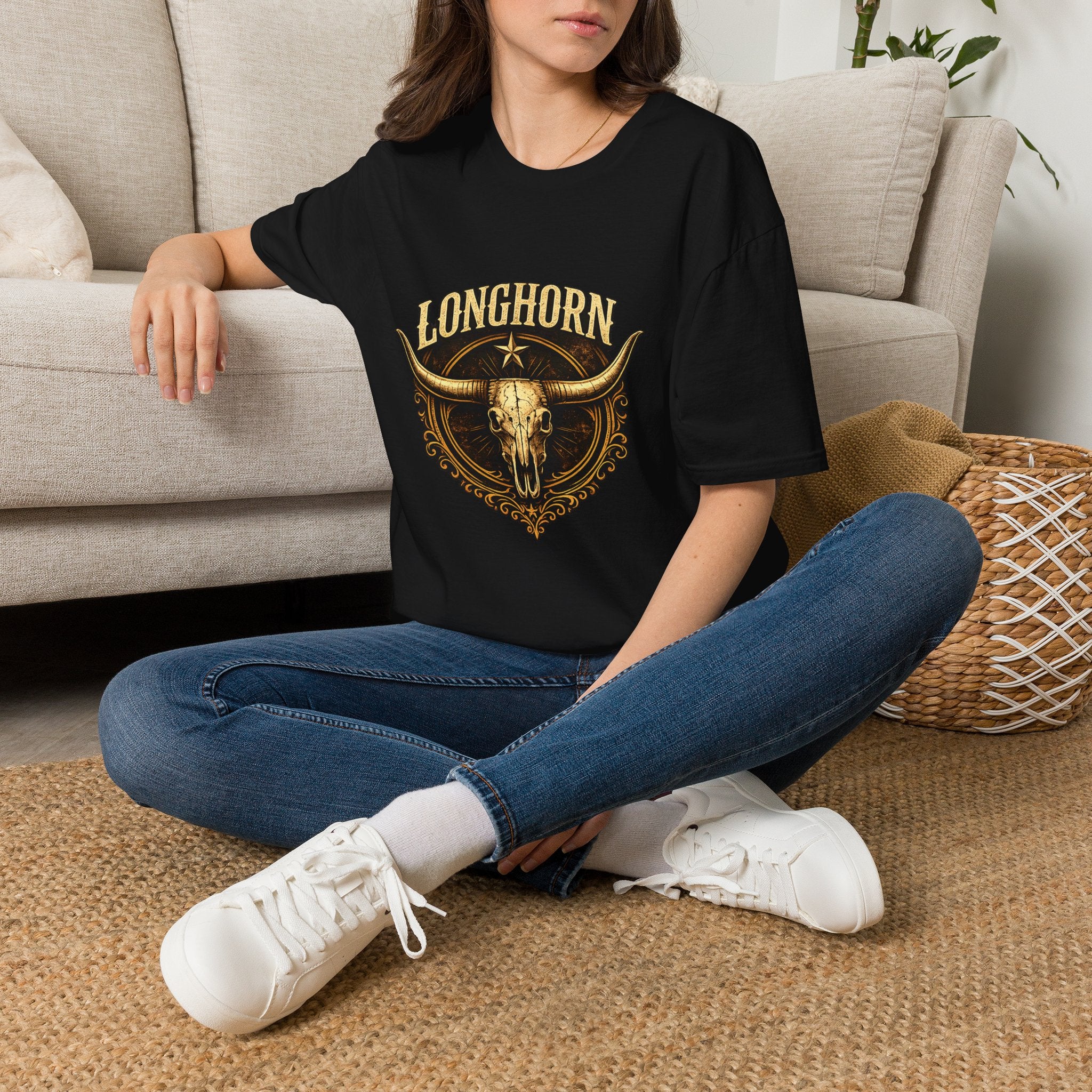 Longhorn Skull, Western Cowboy Vintage Logo Tee