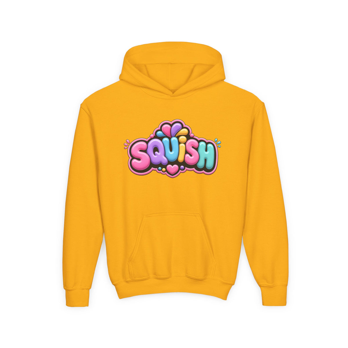 Youth Hoodie — Colorful “SQUISH” Kawaii Graphic Pullover