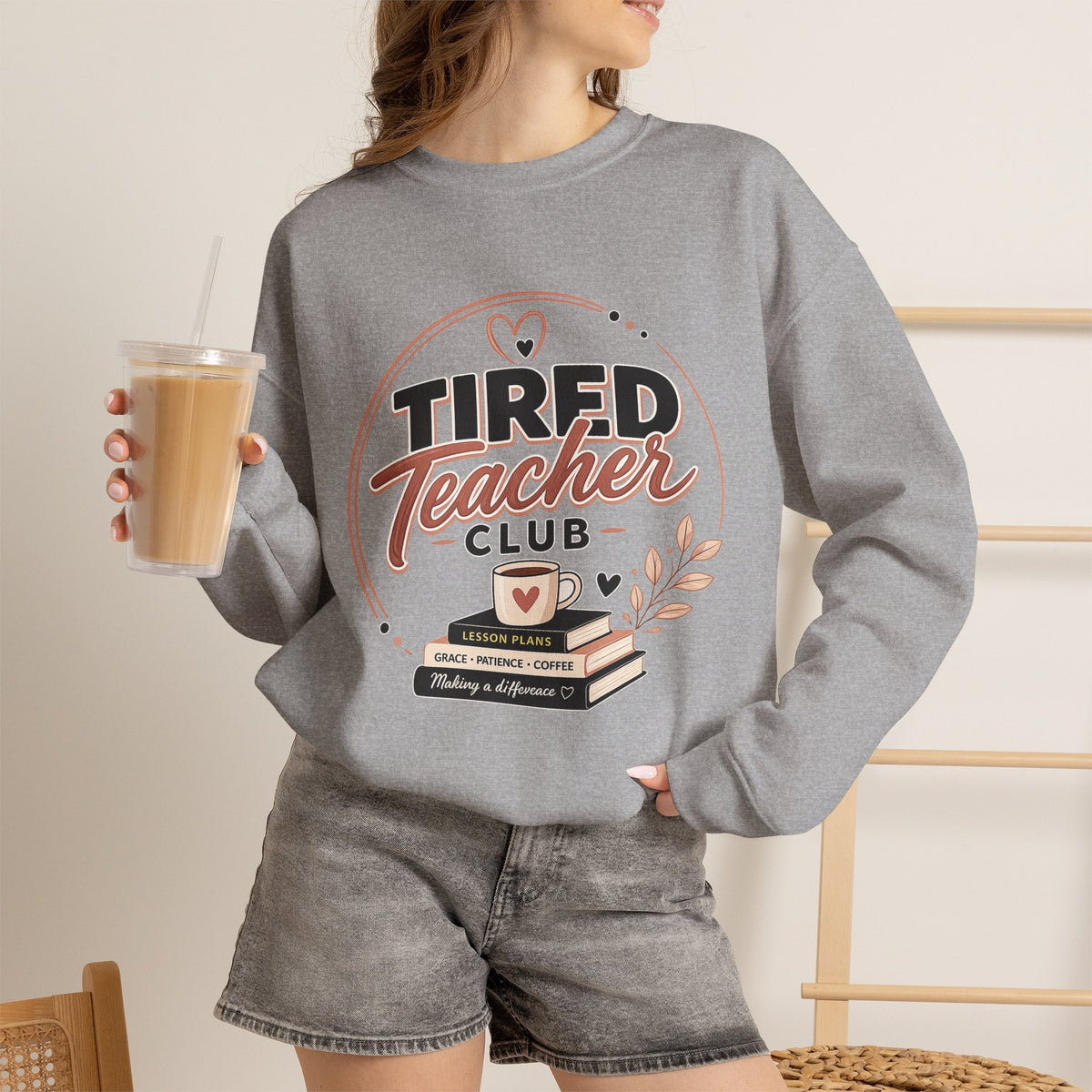 Tired Teacher Club Sweatshirt — Cozy Teacher Crewneck Gift