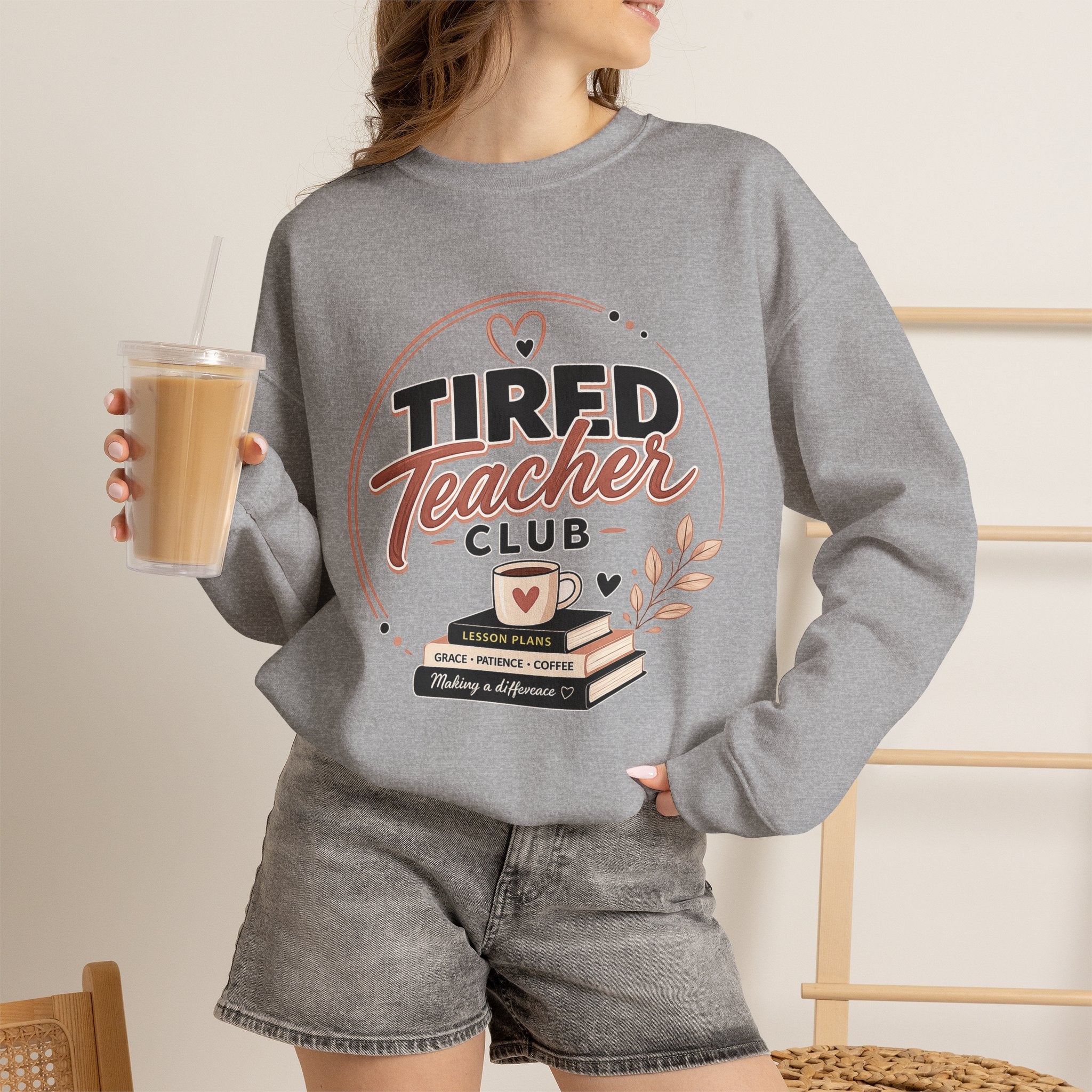 Tired Teacher Club Sweatshirt — Cozy Teacher Crewneck Gift