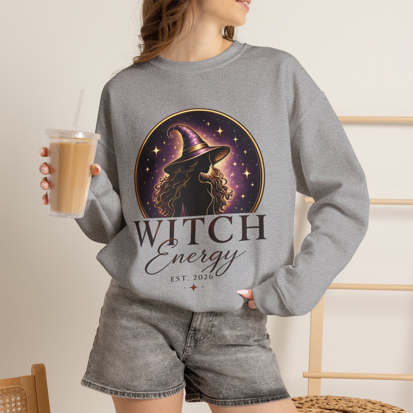 Witch Energy Crewneck Sweatshirt — Mystical Witch Silhouette