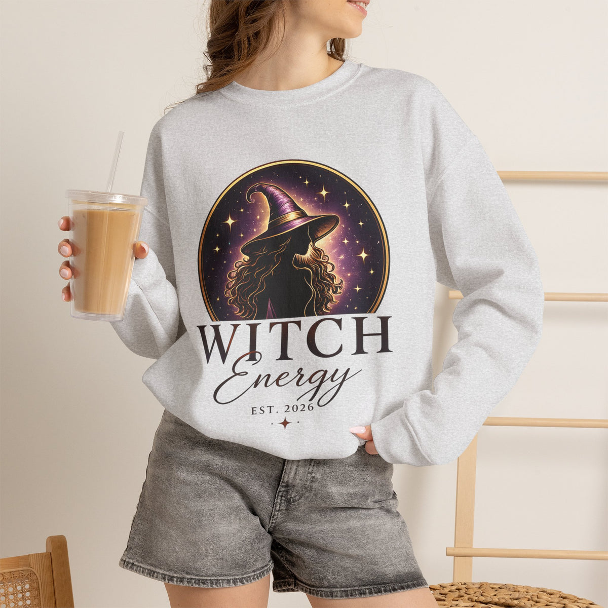 Witch Energy Crewneck Sweatshirt — Mystical Witch Silhouette