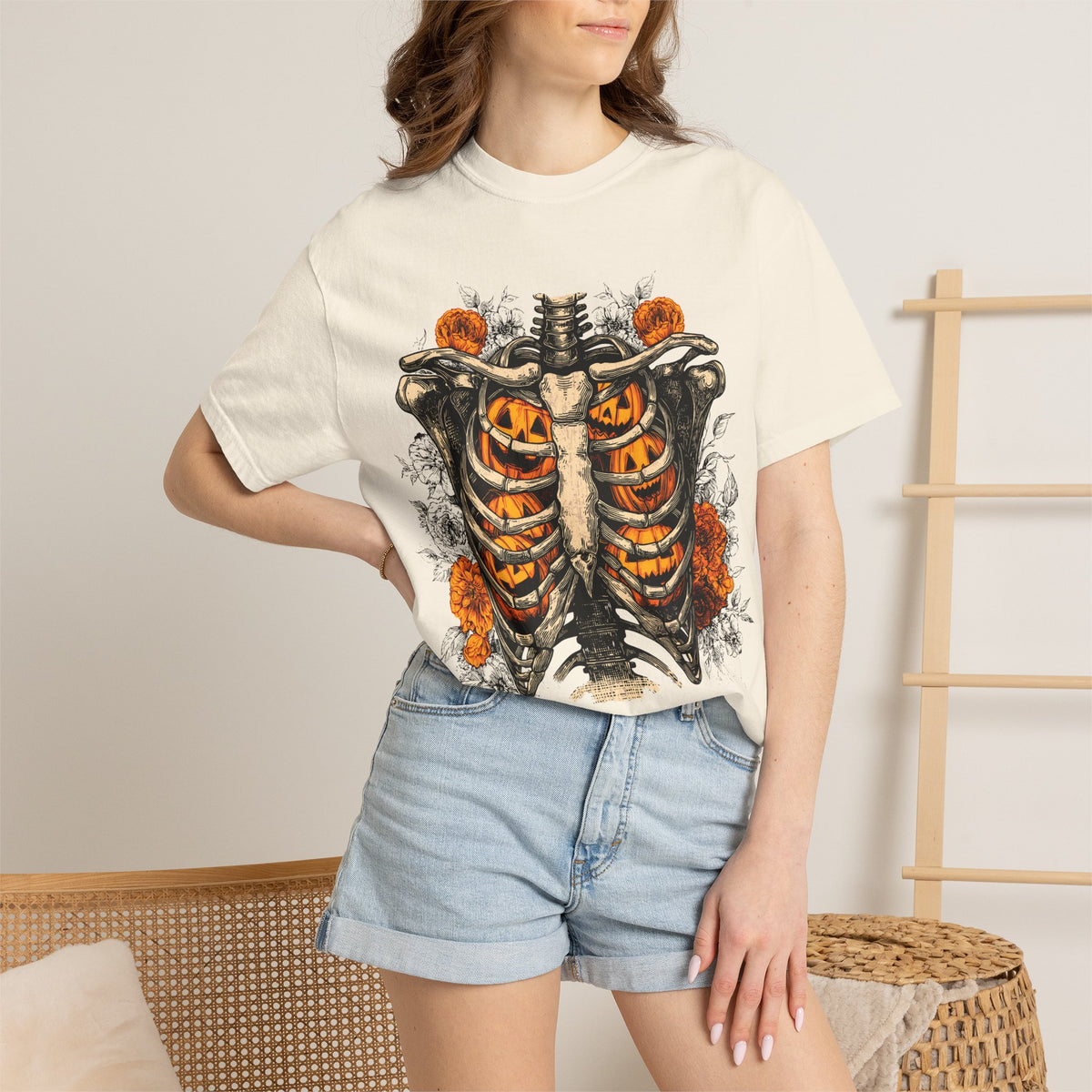 Skeleton Ribcage Halloween T-Shirt — Pumpkin Torso Graphic Tee