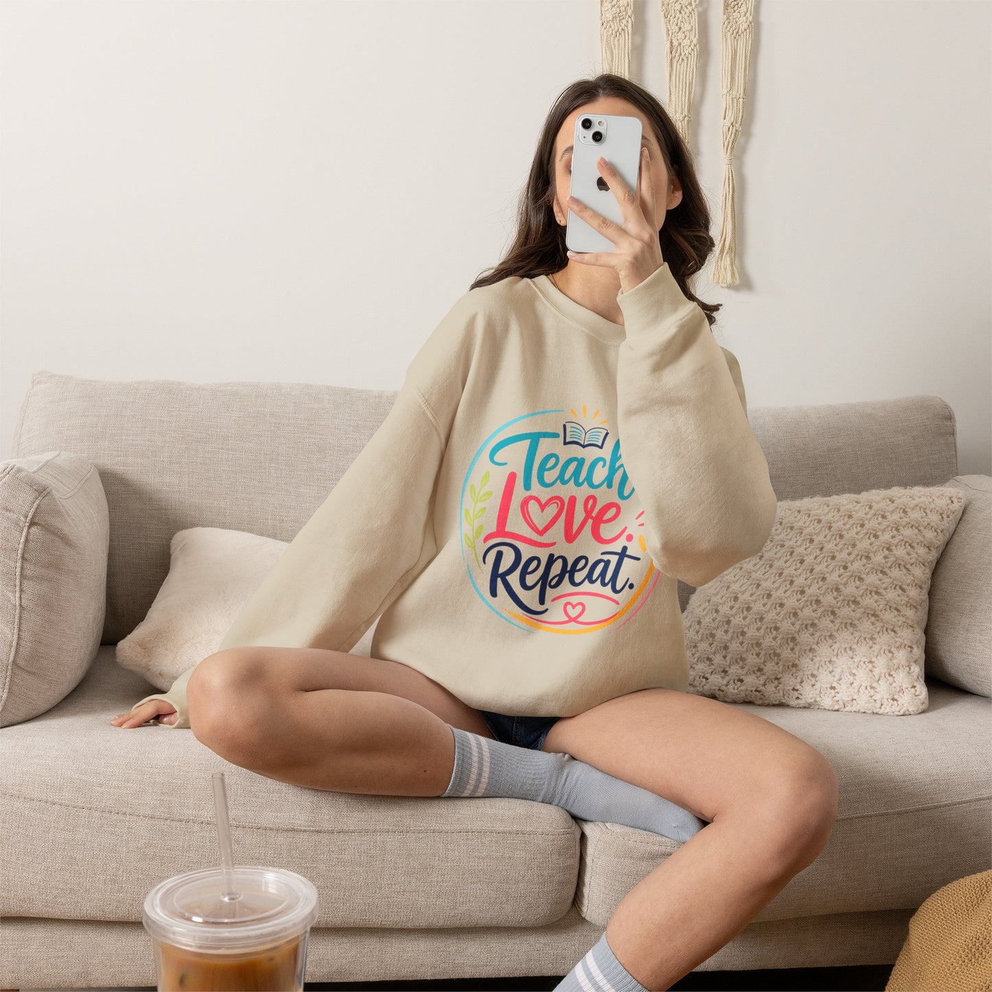Teacher Sweatshirt - "Teach Love Repeat" Cozy Crewneck Gift for Educators