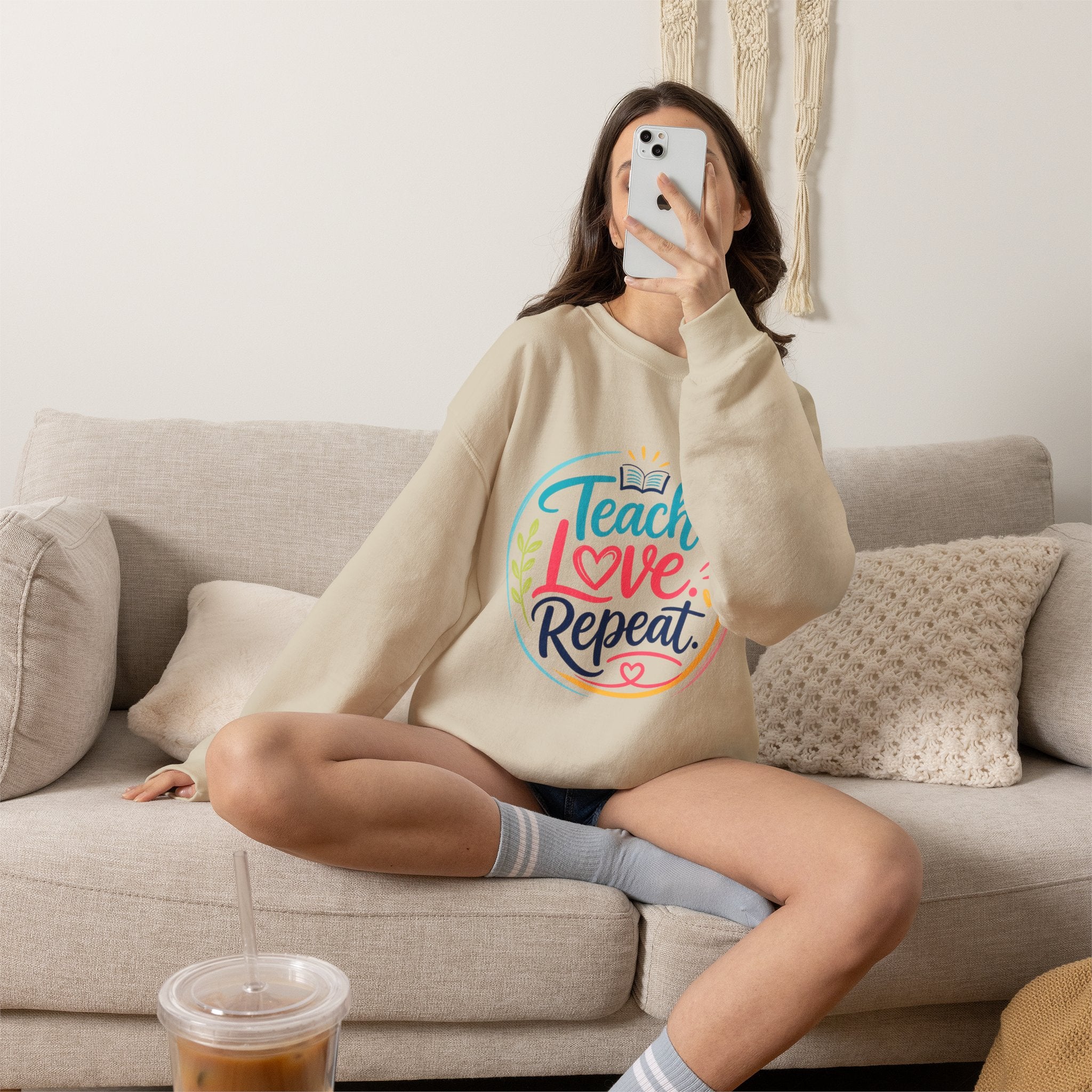 Teacher Sweatshirt - "Teach Love Repeat" Cozy Crewneck Gift for Educators