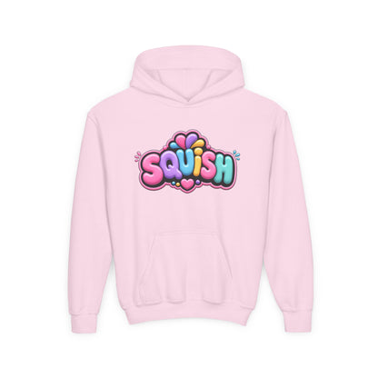 Youth Hoodie — Colorful “SQUISH” Kawaii Graphic Pullover