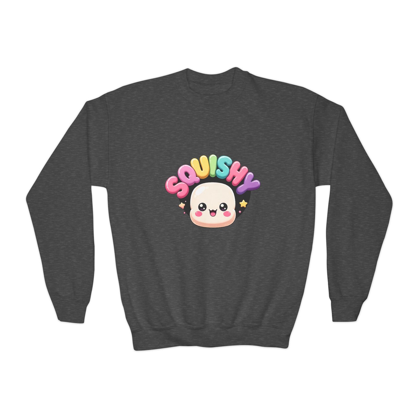 Squishy Kawaii Crewneck Sweatshirt — Cute Rainbow Character Youth Sweatshirt