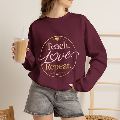 Teach Love Repeat Sweatshirt — Cozy Teacher Crewneck Gift