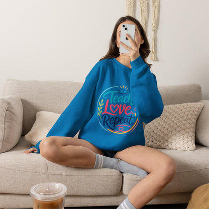 Teacher Sweatshirt - "Teach Love Repeat" Cozy Crewneck Gift for Educators
