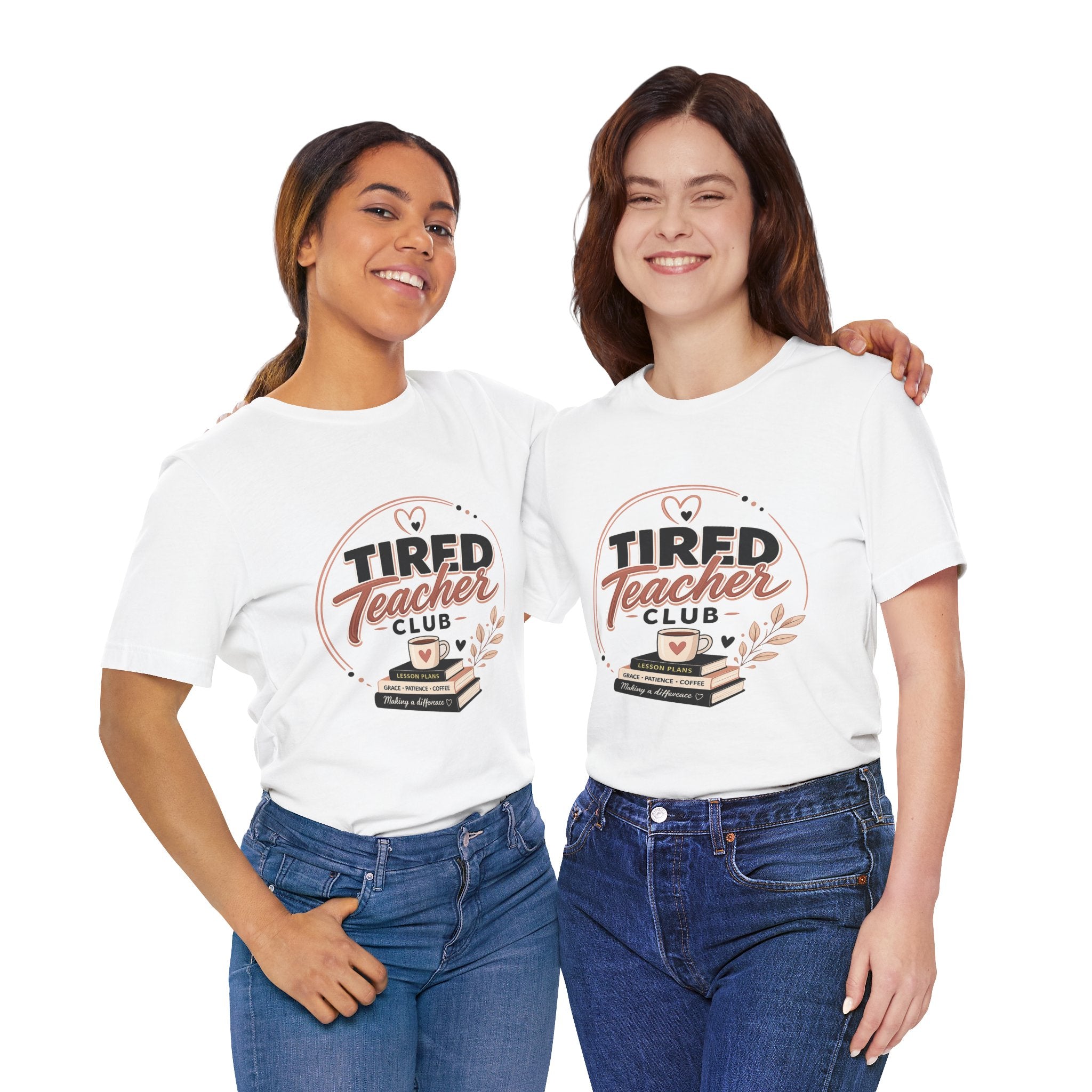 Tired Teacher Club T-Shirt — Funny Teacher Shirt with Coffee & Books Design
