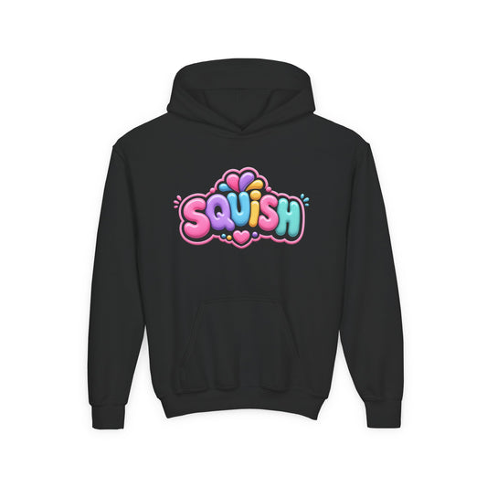 Youth Hoodie — Colorful “SQUISH” Kawaii Graphic Pullover