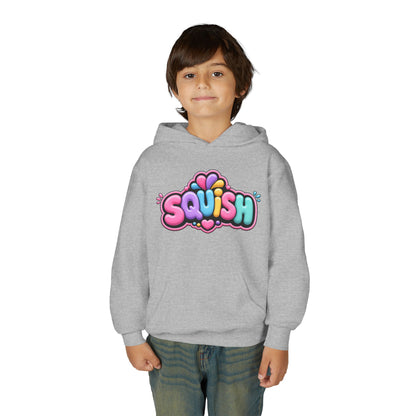 Youth Hoodie — Colorful “SQUISH” Kawaii Graphic Pullover