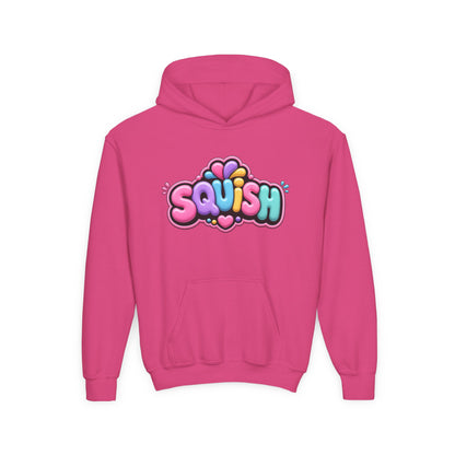 Youth Hoodie — Colorful “SQUISH” Kawaii Graphic Pullover