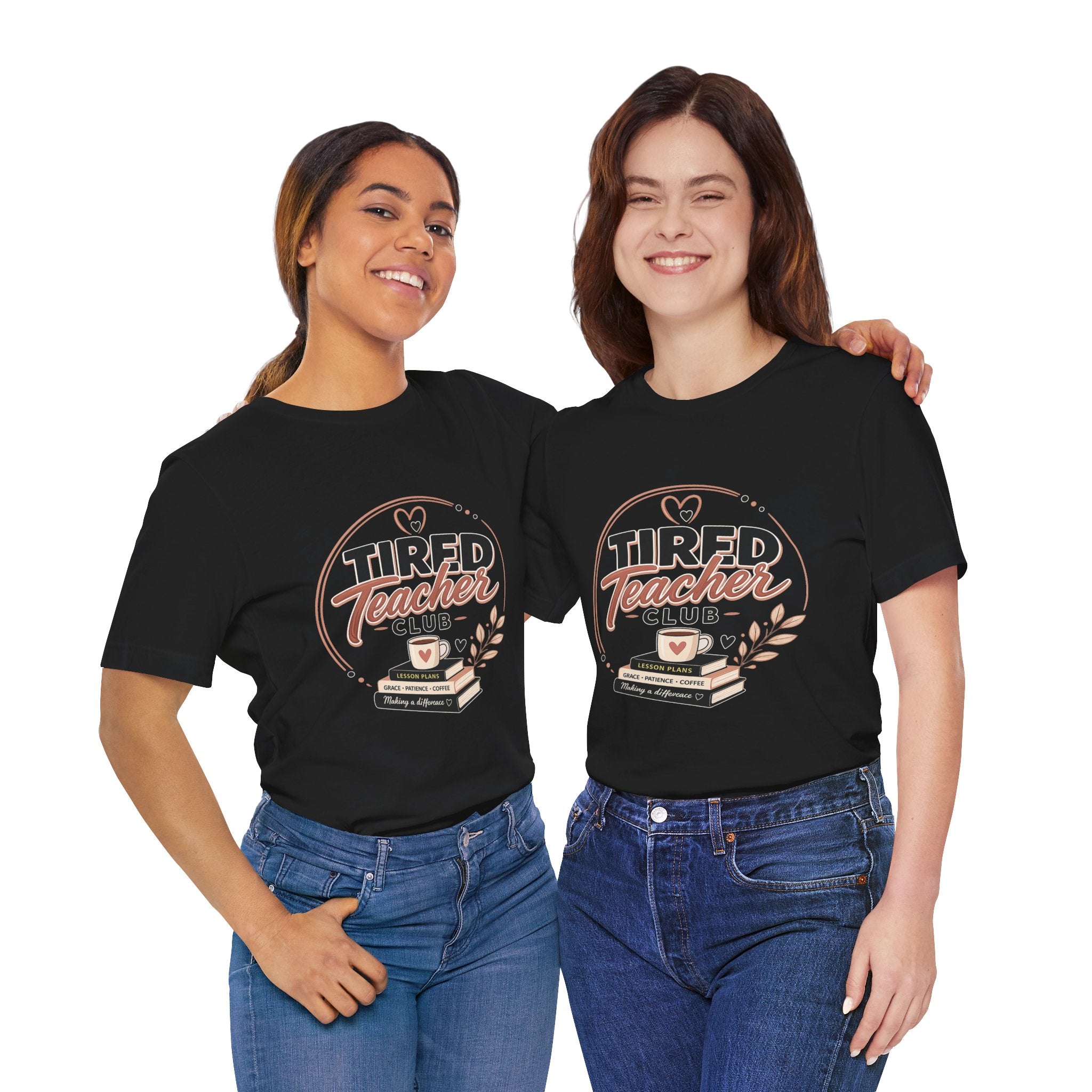Tired Teacher Club T-Shirt — Funny Teacher Shirt with Coffee & Books Design