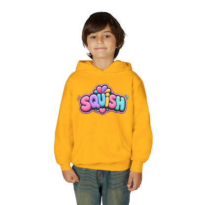 Youth Hoodie — Colorful “SQUISH” Kawaii Graphic Pullover