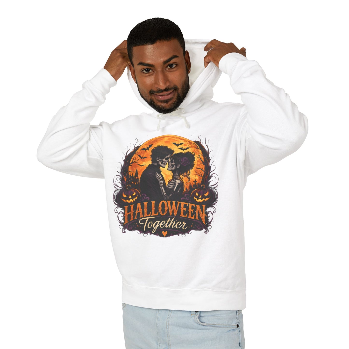 Halloween Together Hoodie — Couples Spooky Pumpkin Cat Moon Sweatshirt